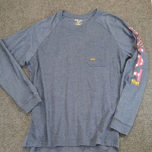 Ariat Rebar Long Sleeve Pocket Tee - Blue Sz Large Tall EUC